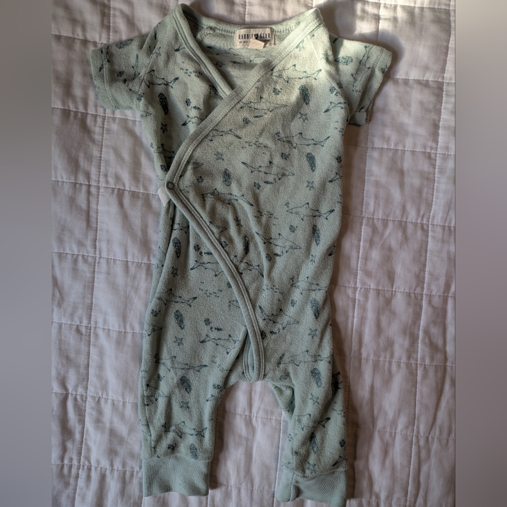 Rabbit + Bear Organic Cotton Light Green One Piece - 3-6M